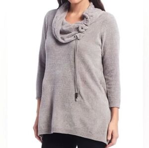 Ali Miles Cozy Cowl Neck Top Women's L Gray Casual Comfy Minimalist Retro